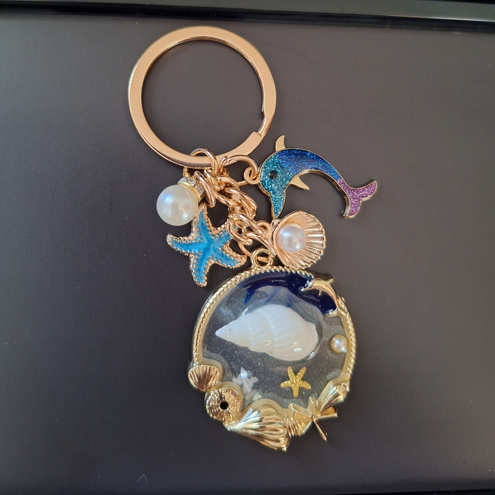 Ocean-Themed Purse Charm Keychain Dolphin Starfish Shell